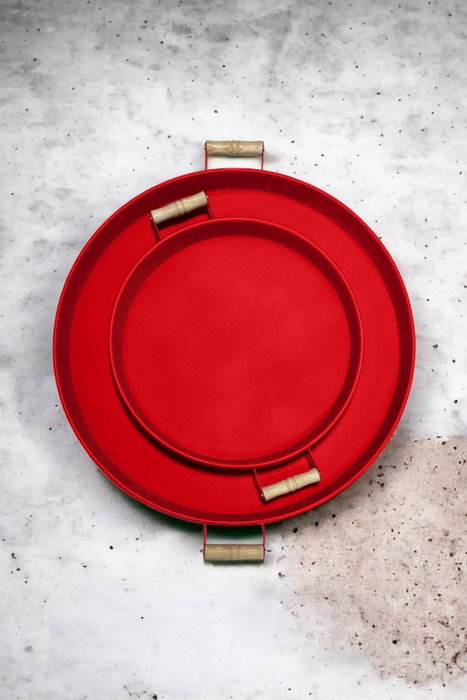 Hermia M0185 - 1 Juego de 2 Bandejas de Metal Rojas 37x37cm y 51x51cm